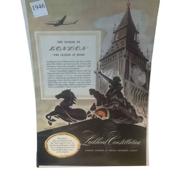 Vintage 1946 Lockheed Constellation Leader to London Ad Advertisement - Picture 2 of 4